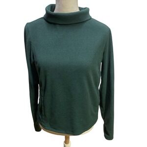 Eddie Bauer Womens Green Fleece Turtleneck Pullover Top Size S Farmhouse Work